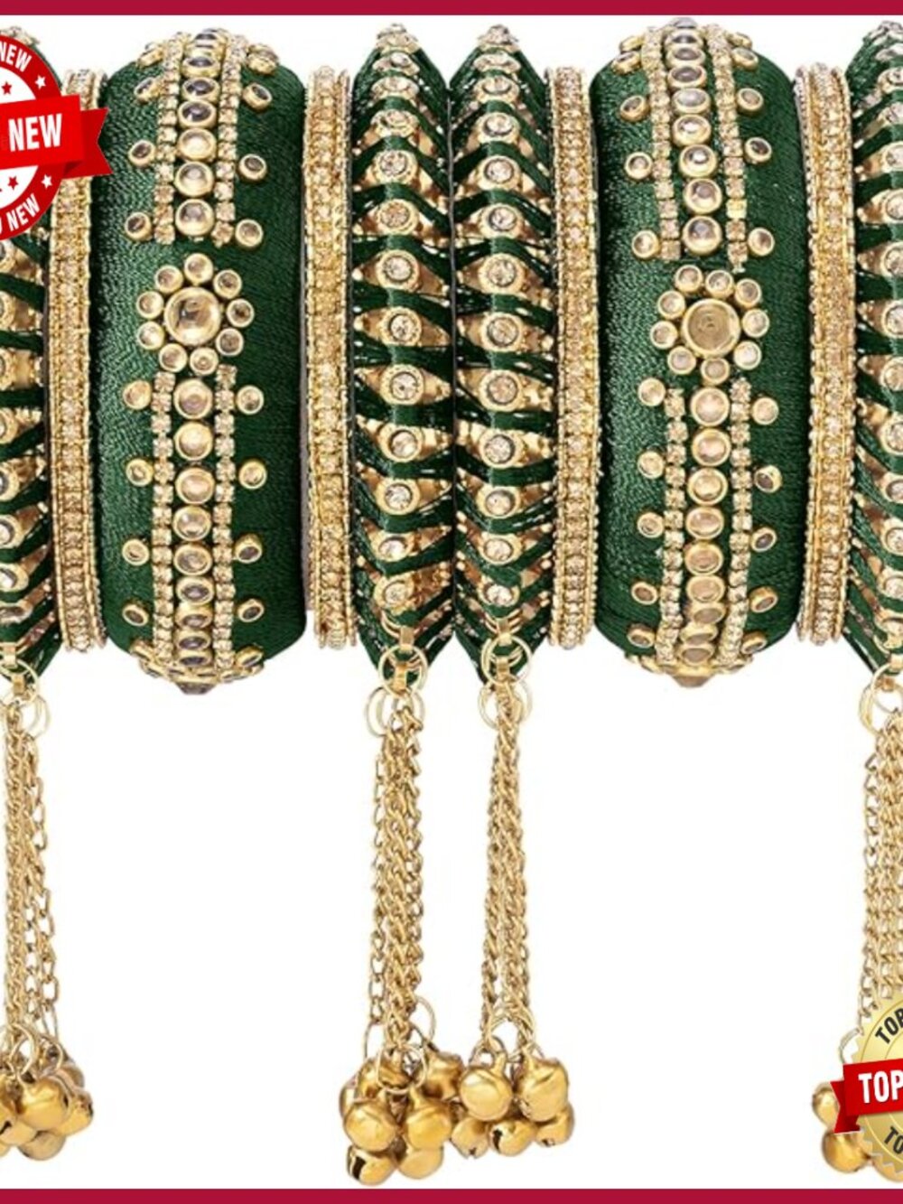 Stone Studded Metal Chuda Bangle Set with Hangings Traditional Ethnic Jewelry
